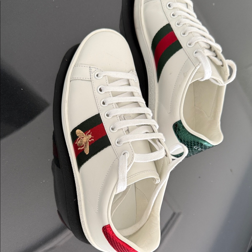 Gucci White Sneakers with Red and Green Accents